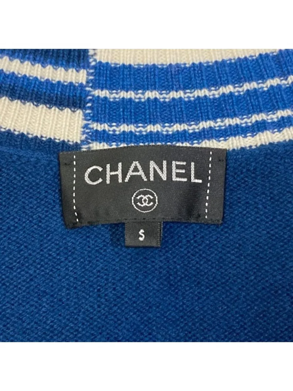 Chanel Numbering Jacquard Neck Cashmere Pullover Knit Sweater S Blue